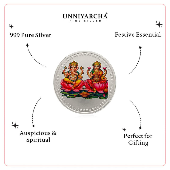 10 Gram 999 Pure Silver Coin Laxmi Ganesh Color Print