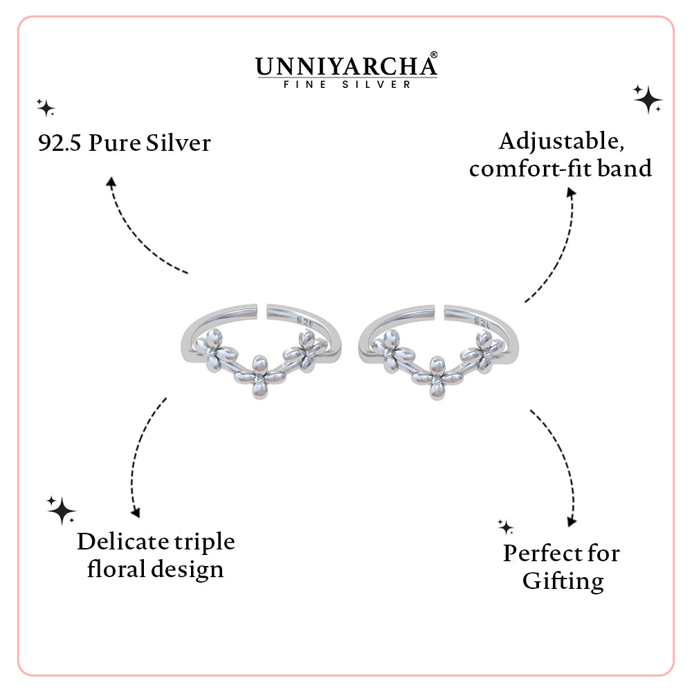 Pure 92.5 Silver Floral Design Toe Rings