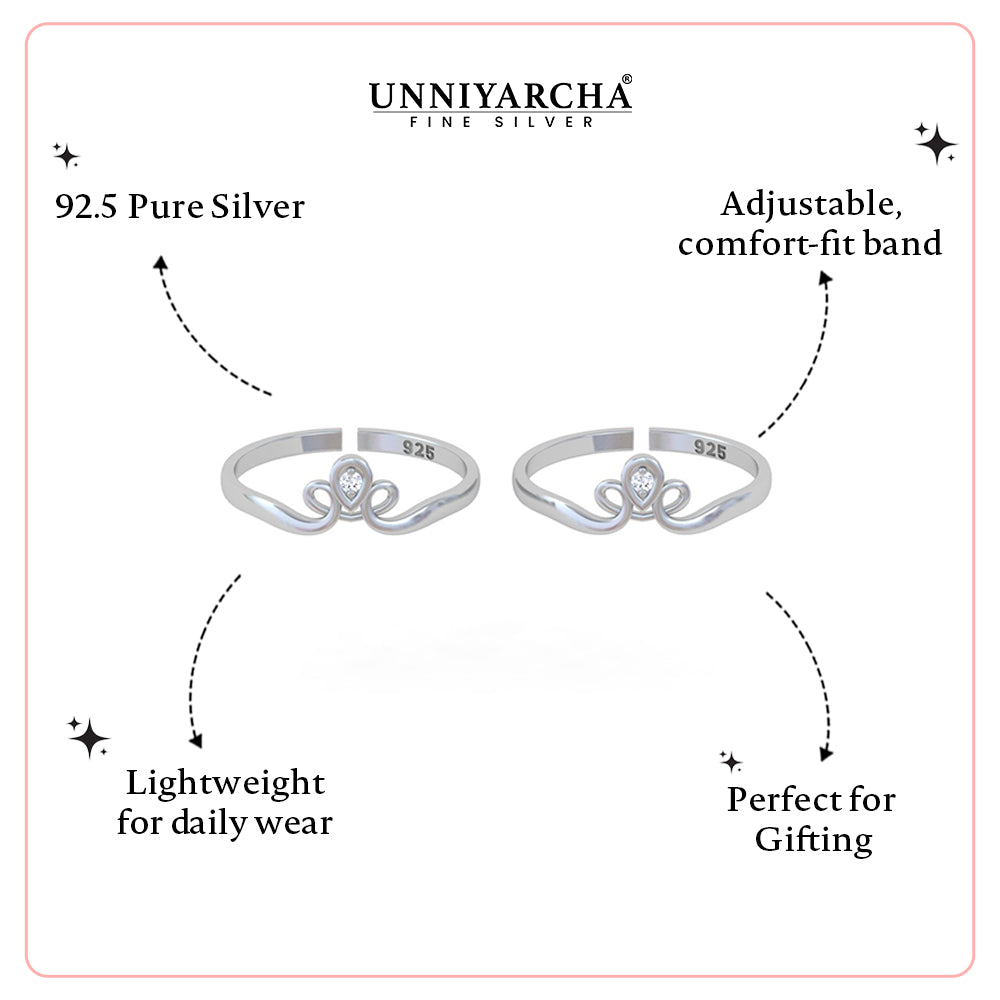 Pure 92.5 Silver Crown Toe Rings - Set of 2