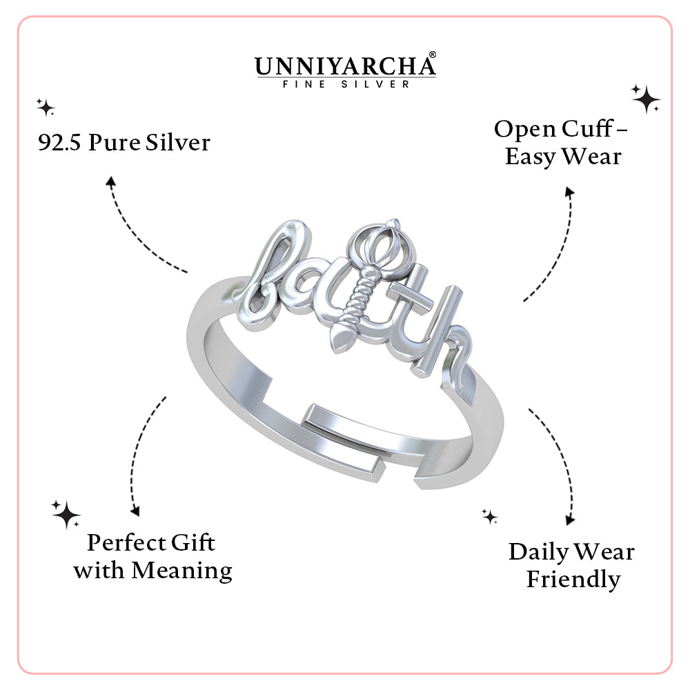925 Pure Silver Faith Hanuman Gada Adjustable Ring