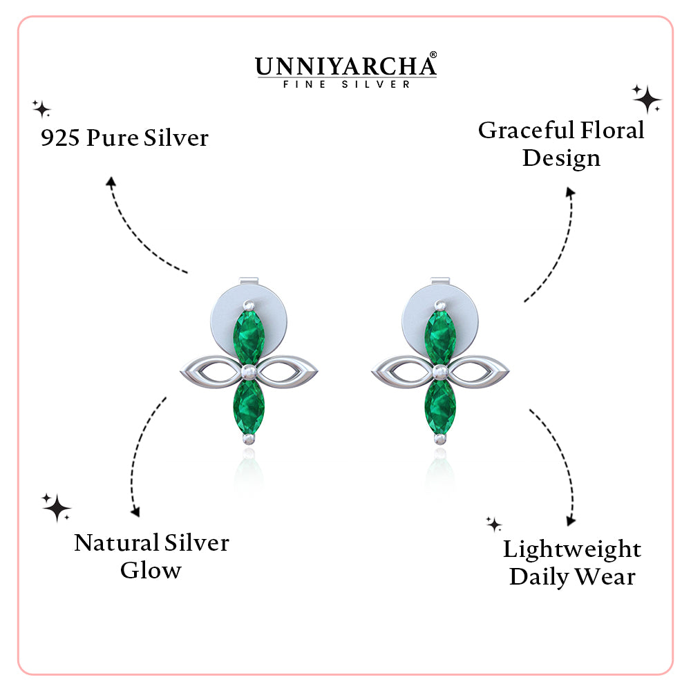 Silver Four-Leaf Petal Stud Earring