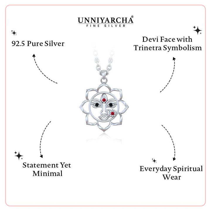 92.5 Silver Durga Maa Lotus Pendant