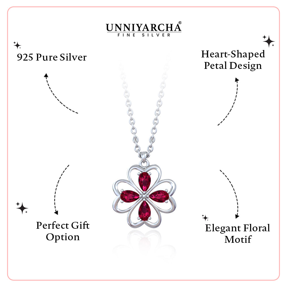 92.5 Silver Floral Crimson Pendant