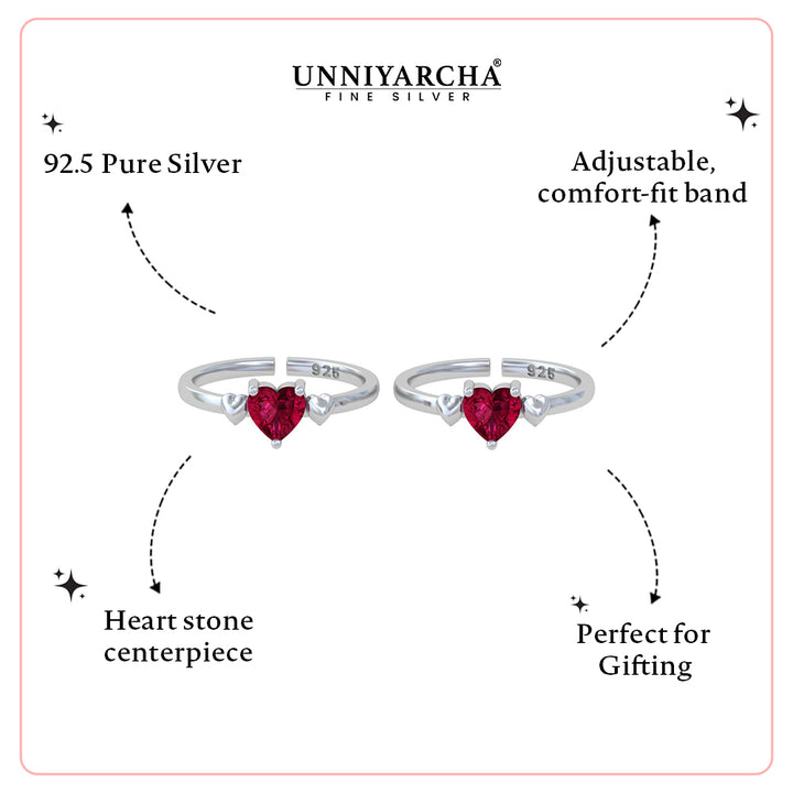 Pure 92.5 Silver Heart Zircon Toe Rings