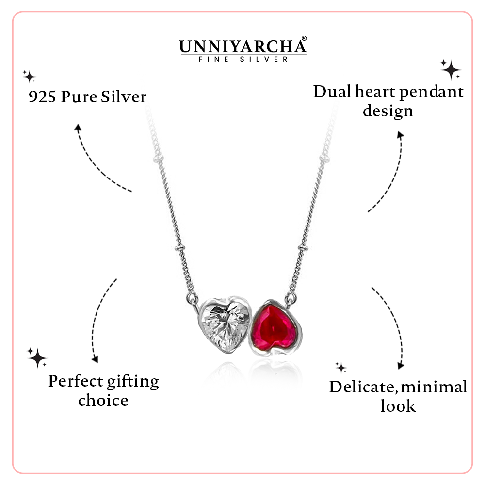 Dual Heart Pendant Necklace – 925 Silver