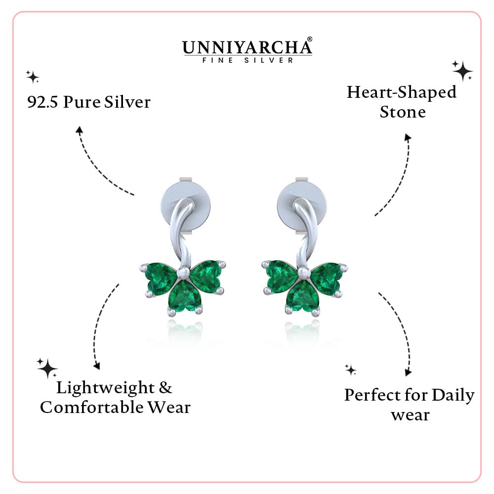92.5 Silver 3 Clover Leaf Emerald Studs