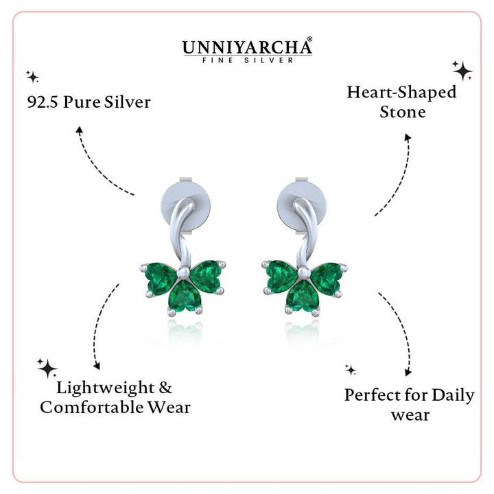 92.5 Silver 3 Clover Leaf Emerald Studs