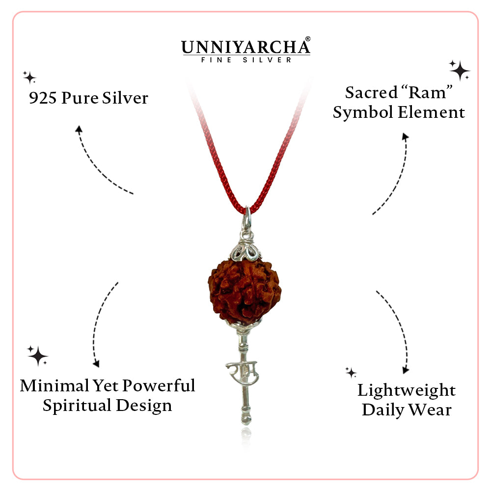 925 Pure Silver Hanuman Rudraksha Pendant with Sacred Red Thread