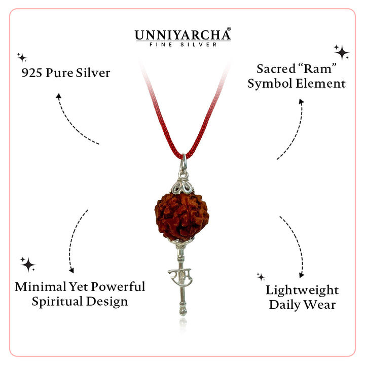 925 Pure Silver Hanuman Rudraksha Pendant with Sacred Red Thread