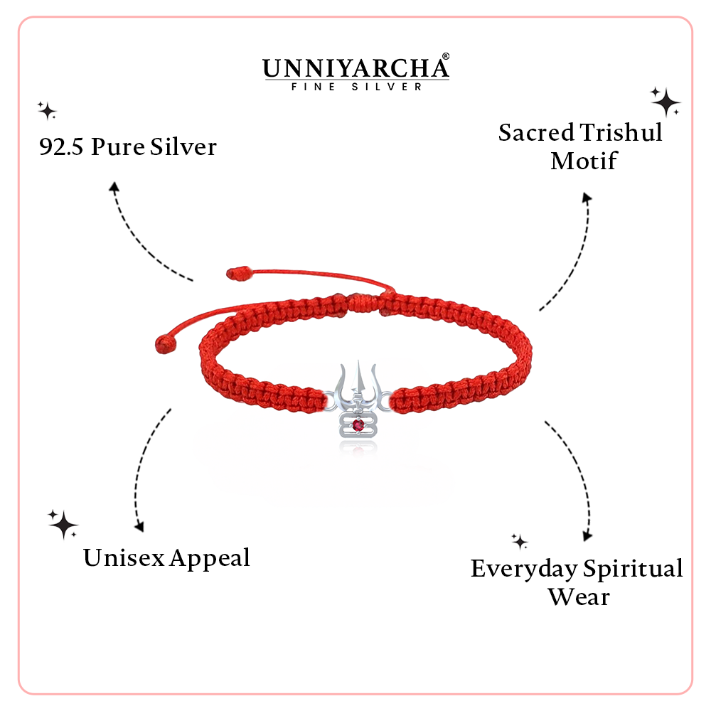 92.5 Silver Trishul with Tripundra Bracelet