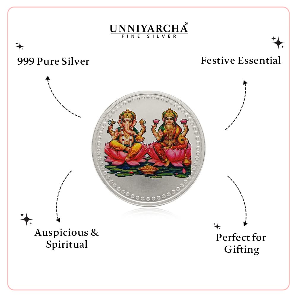20 Gram 999 Pure Silver Coin Laxmi Ganesh Color Print