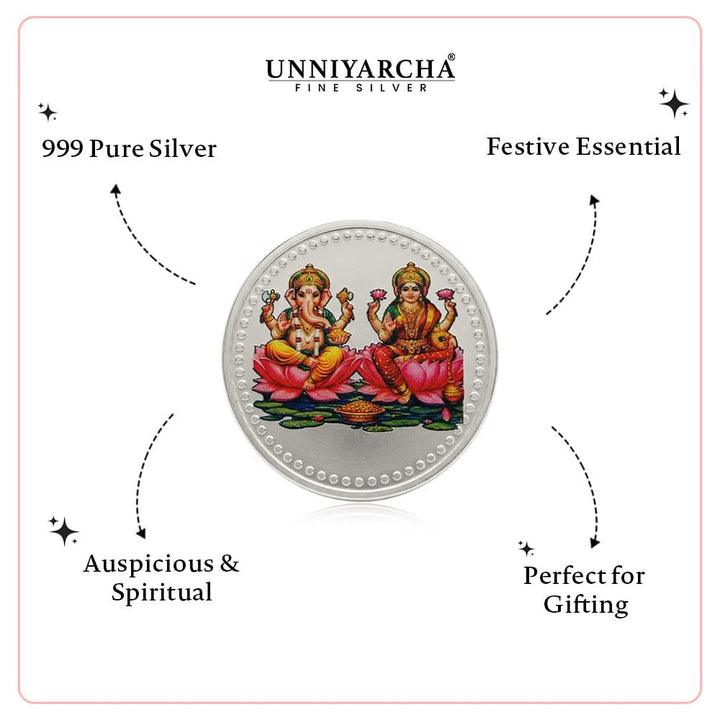 20 Gram 999 Pure Silver Coin Laxmi Ganesh Color Print