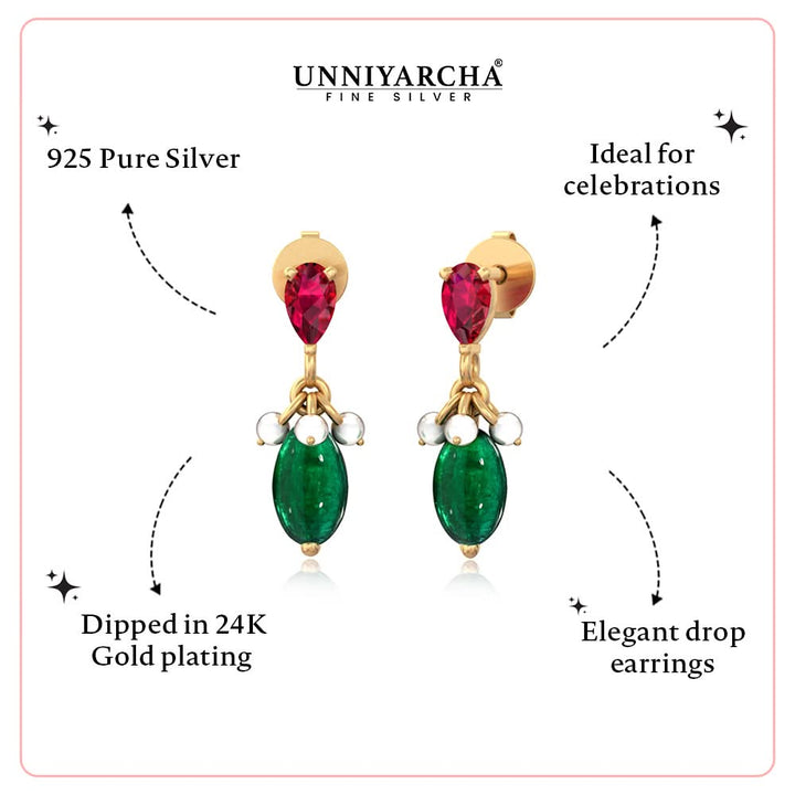 Unniyarcha Crimson Pearl Drop Earrings