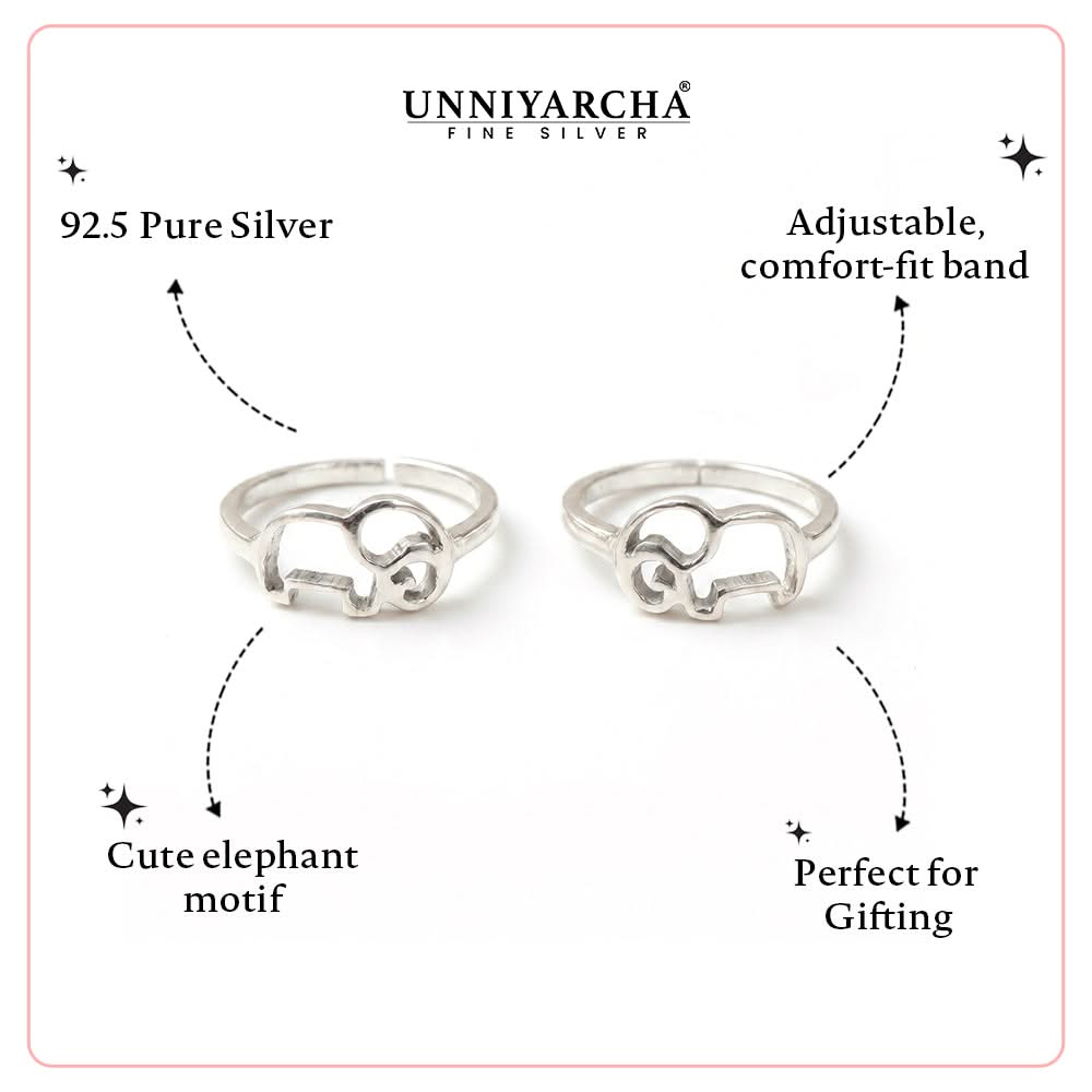 Pure 92.5 Silver Elephant Motif Toe Rings