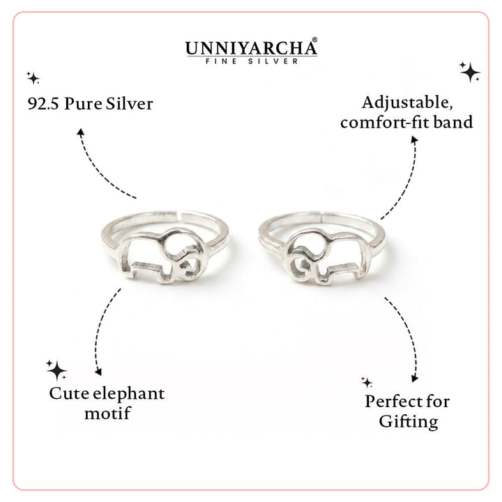 Pure 92.5 Silver Elephant Motif Toe Rings