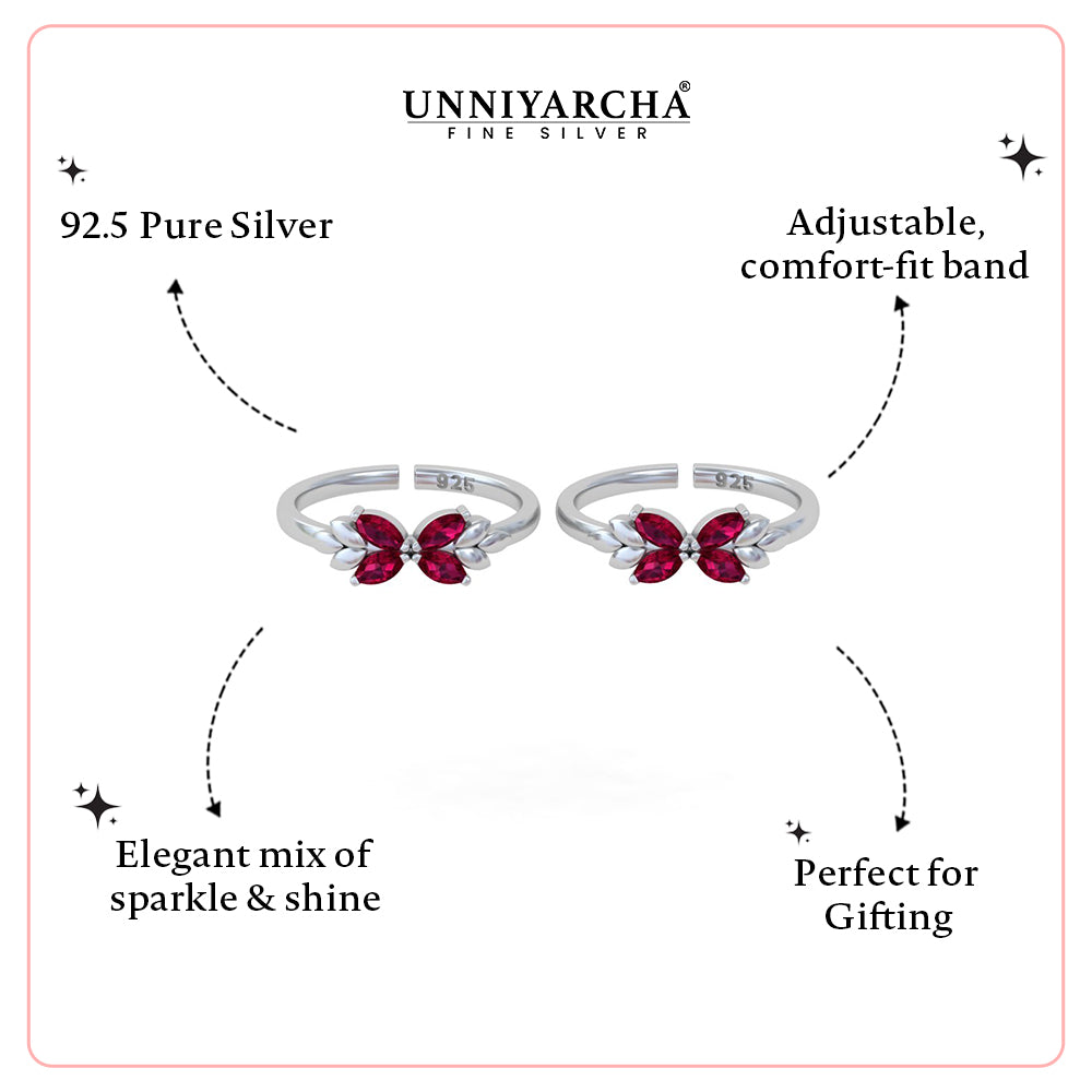 Pure 92.5 Silver Butterfly Zircon Toe Rings