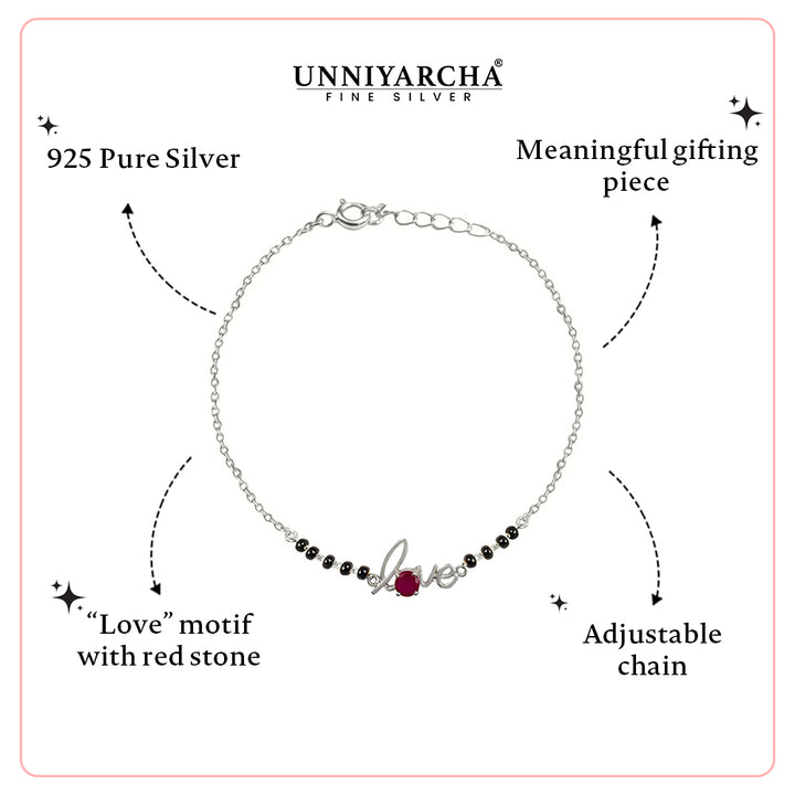 Ruby Love Black Bead Bracelet – 925 Silver