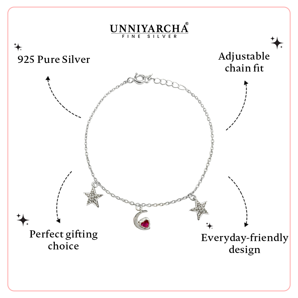 Celestial Heart Charm Bracelet – 925 Silver