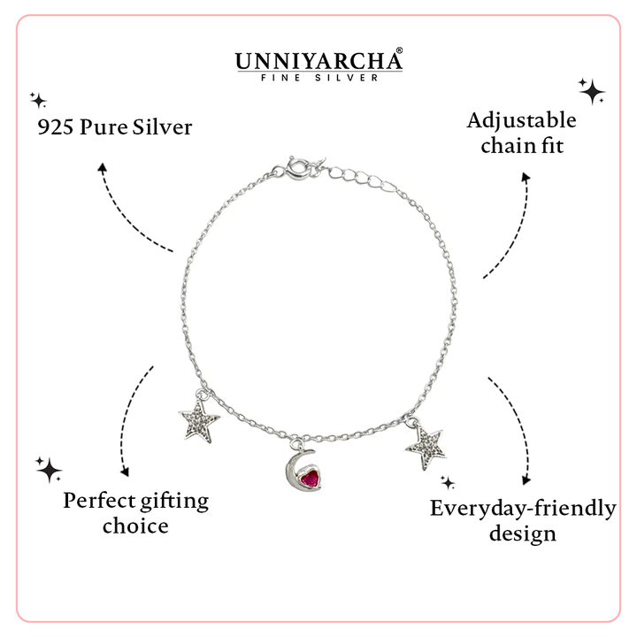 Celestial Heart Charm Bracelet – 925 Silver