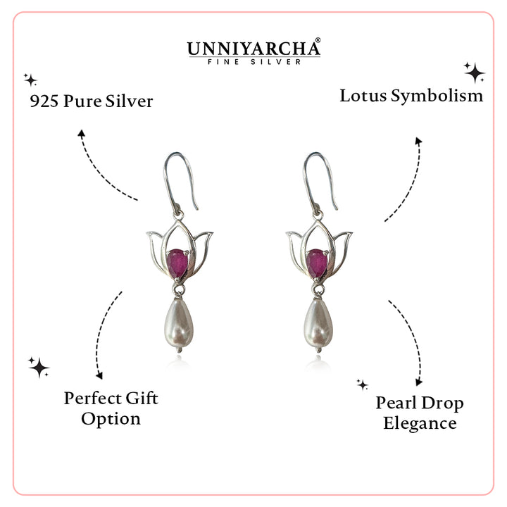 92.5 Silver Lotus Crimson Drop Earrings