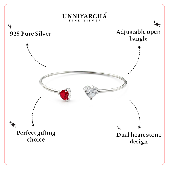 Twin Heart Open Cuff Bracelet – 925 Silver