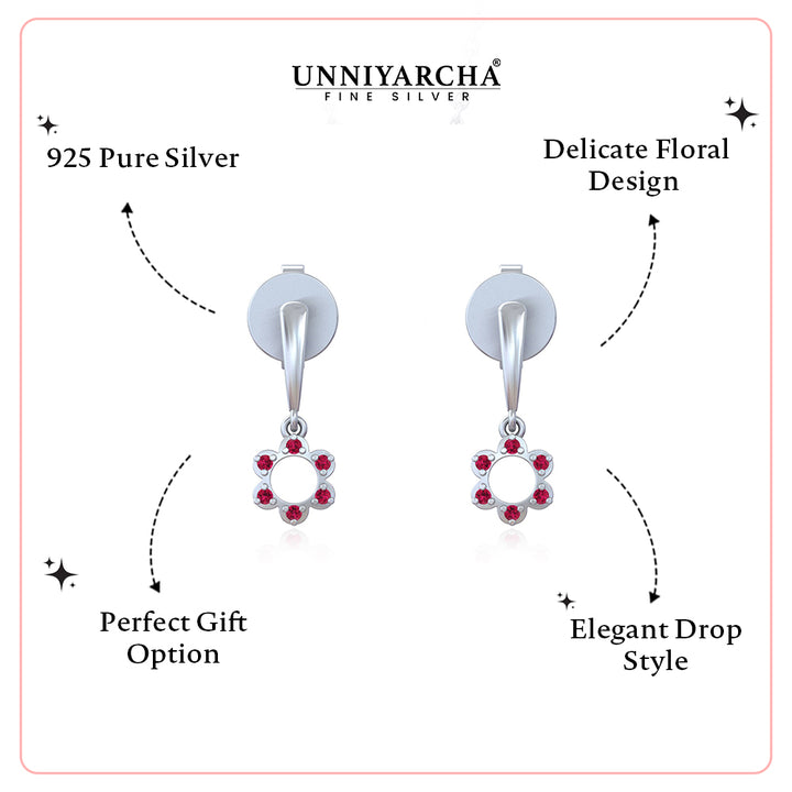 Floral Radiance Silver drop earrings