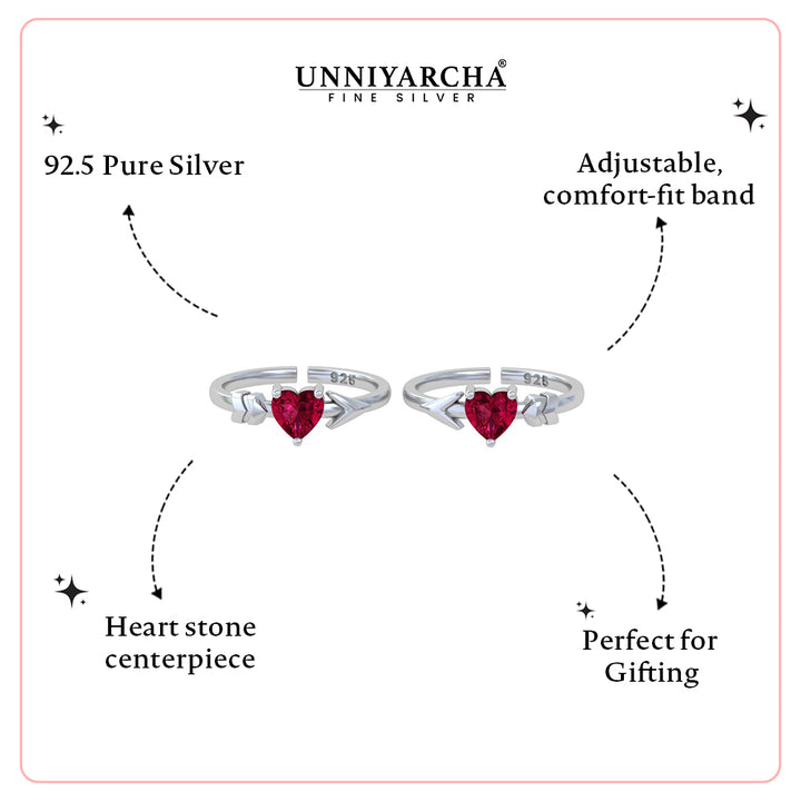 925 Silver Cupid Heart Arrow Toe Rings (Pair)