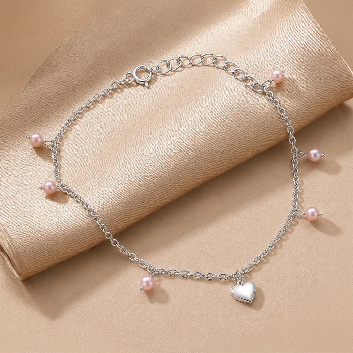 925 Pure Silver Delicate Hanging Bead & Heart Anklet
