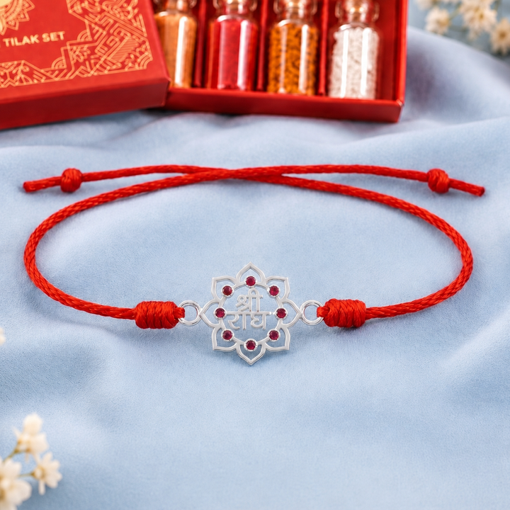 Unniyarcha 925 Pure Silver Shree Radha Rakhi with Chandan Tilak set