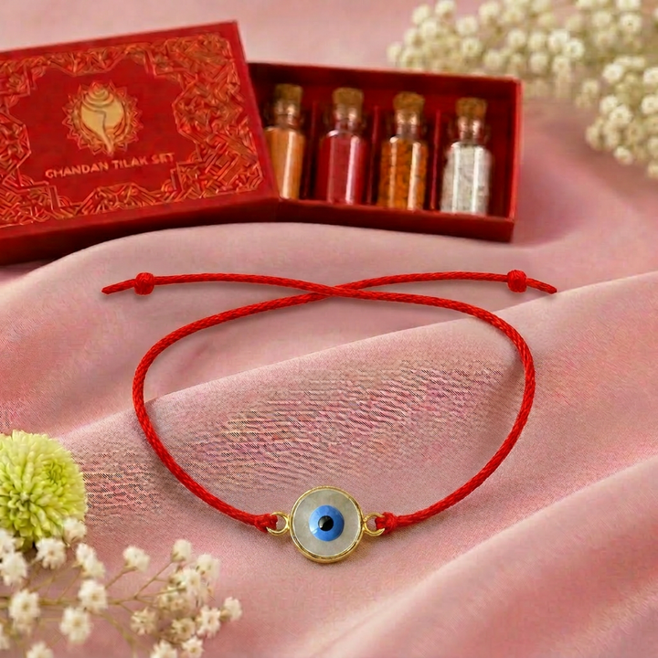 92.5 Silver Evil Eye Rakhi with Chandan Tilak Set