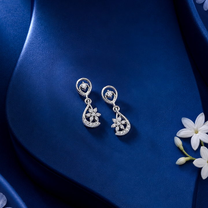 Unniyarcha 925 Pure Silver White Drop Floral Earrings