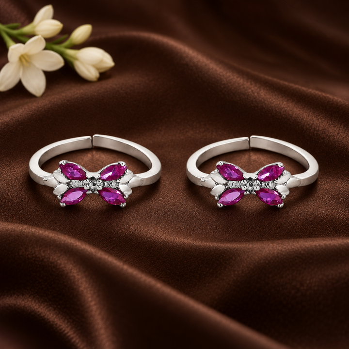 Pure 92.5 Silver Butterfly Zircon Toe Rings