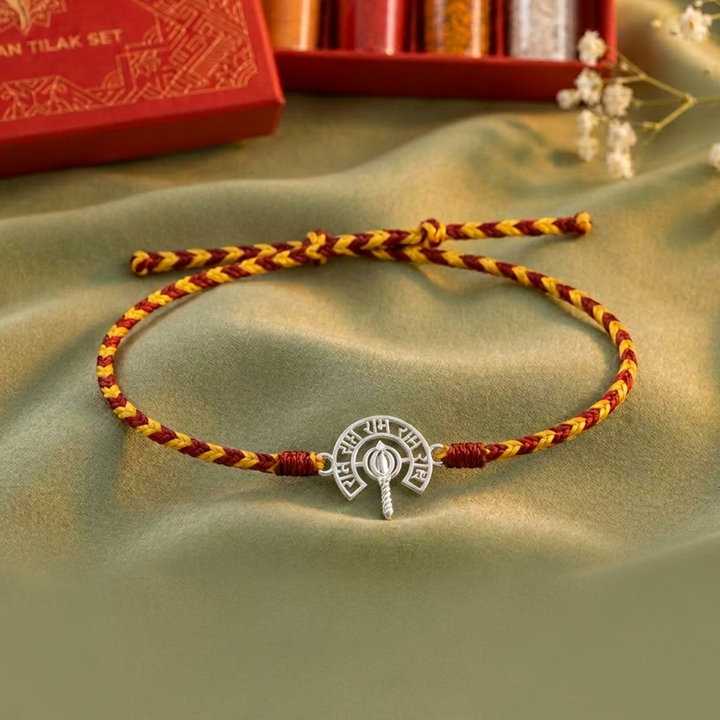Unniyarcha 925 Silver Ram and Hanuman gada Rakhi with Chandan Tilak set