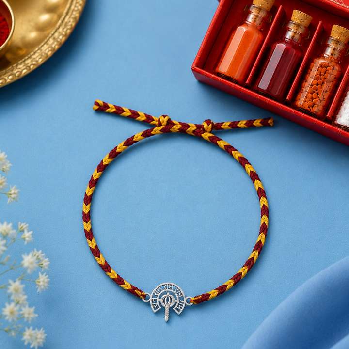 Unniyarcha 925 Silver Ram and Hanuman gada Rakhi with Chandan Tilak set