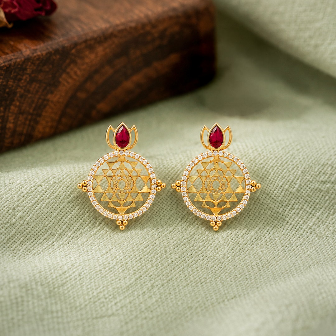Unniyarcha 925 Silver Gold-Plated Shree Yantra Earrings