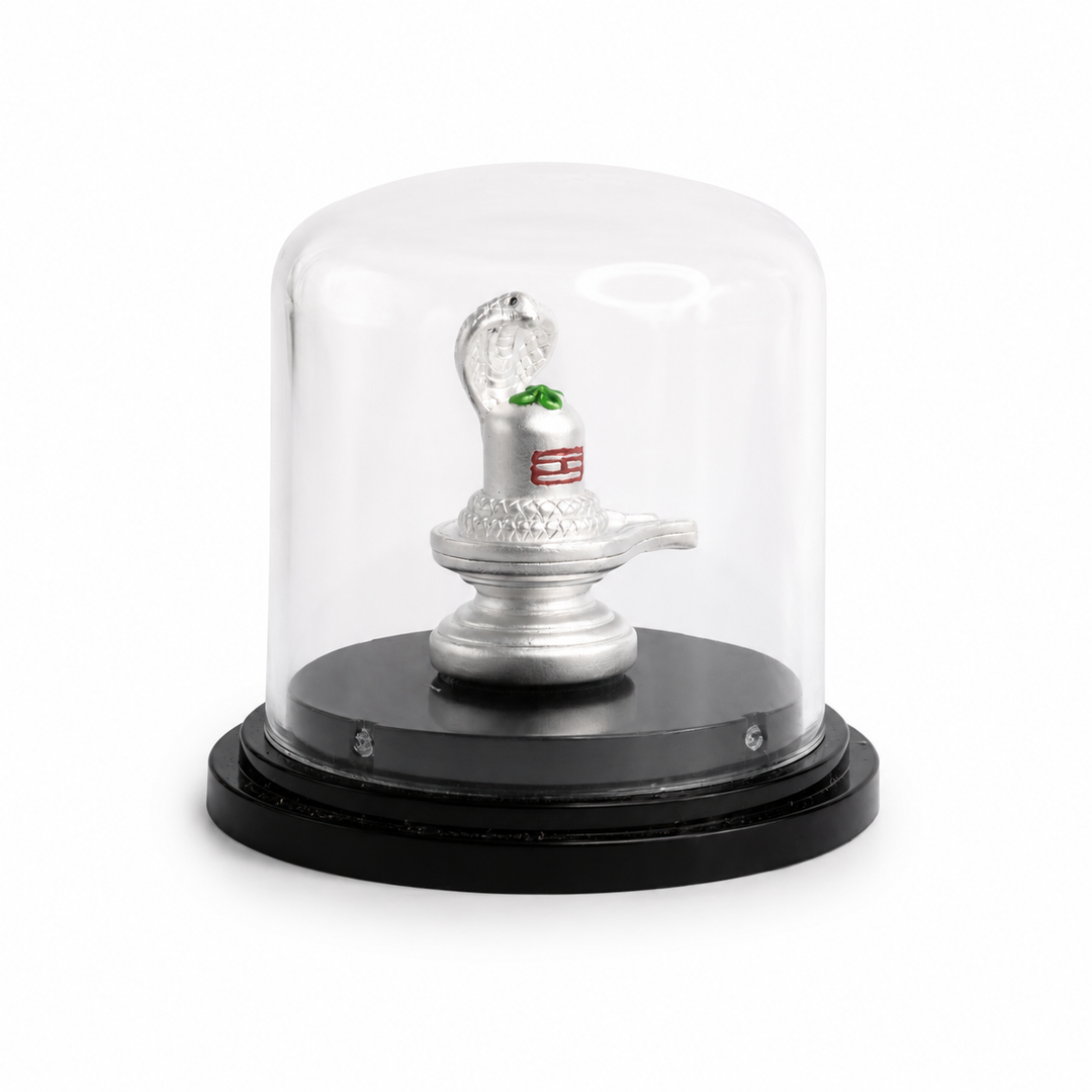 999 Silver Shivling Idol with Sheshnaag in Dome Casing