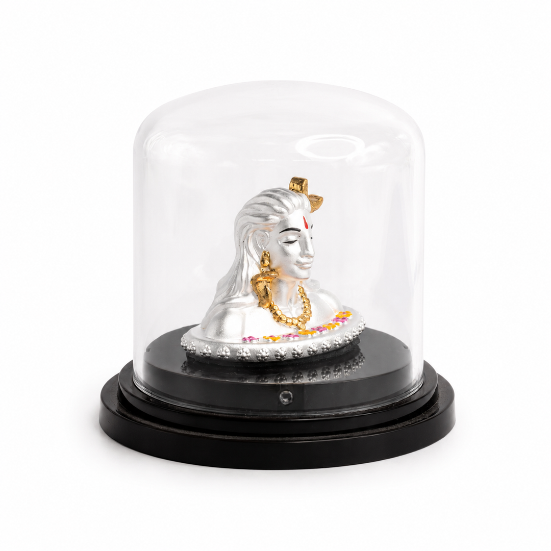 999 Silver Adiyogi Lord Shiva Idol in Dome Casing