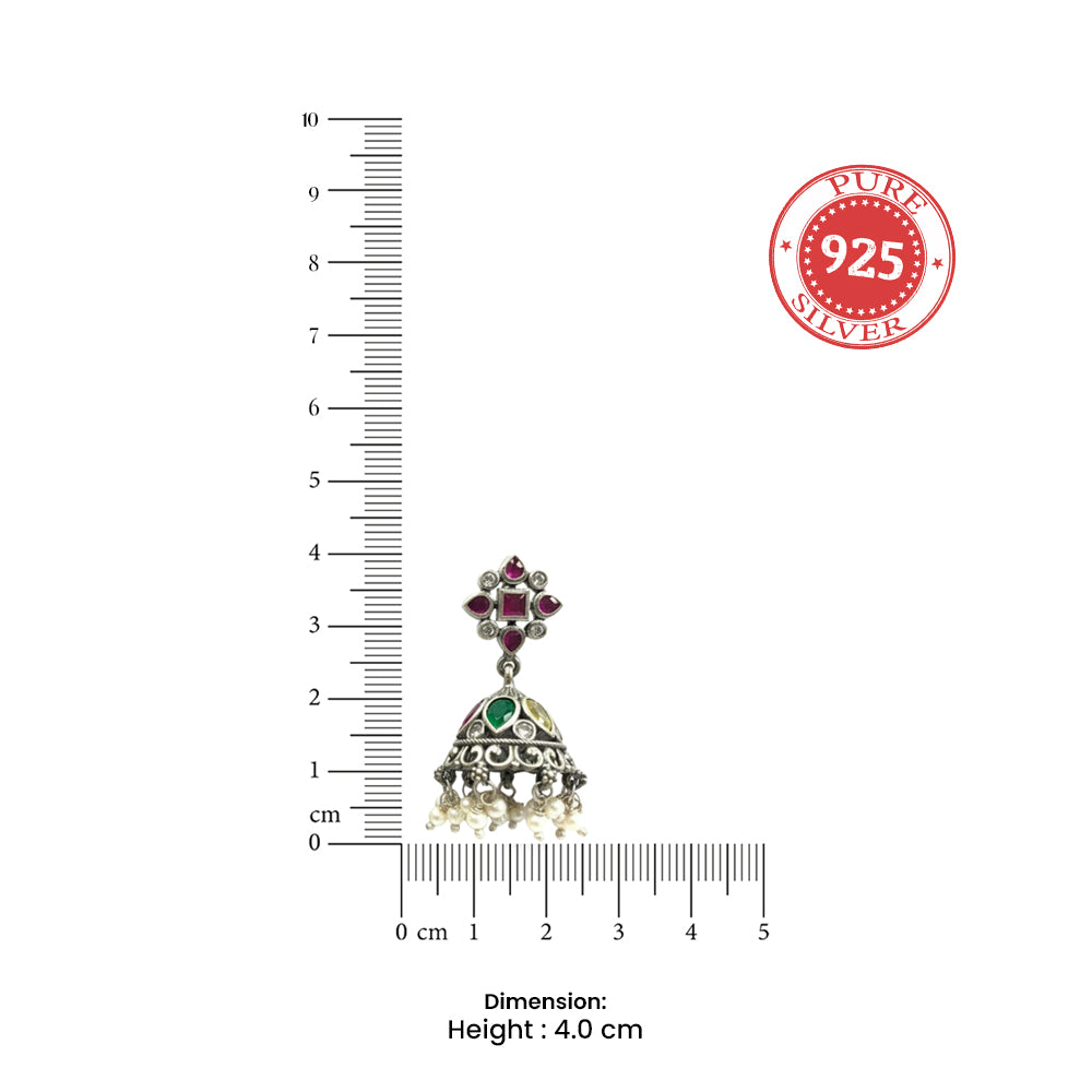 Silver 925 Navratna Jhumka Earrings