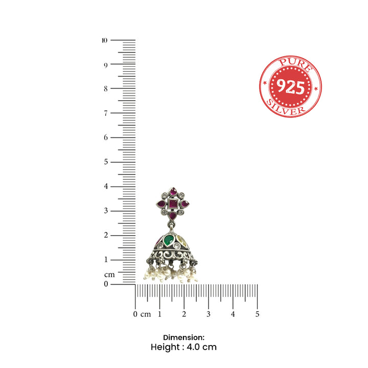 Silver 925 Navratna Jhumka Earrings