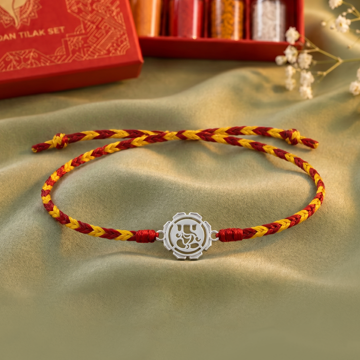 Unniyarcha 925 Pure Silver Ganesha Rakhi with Chandan Tilak set