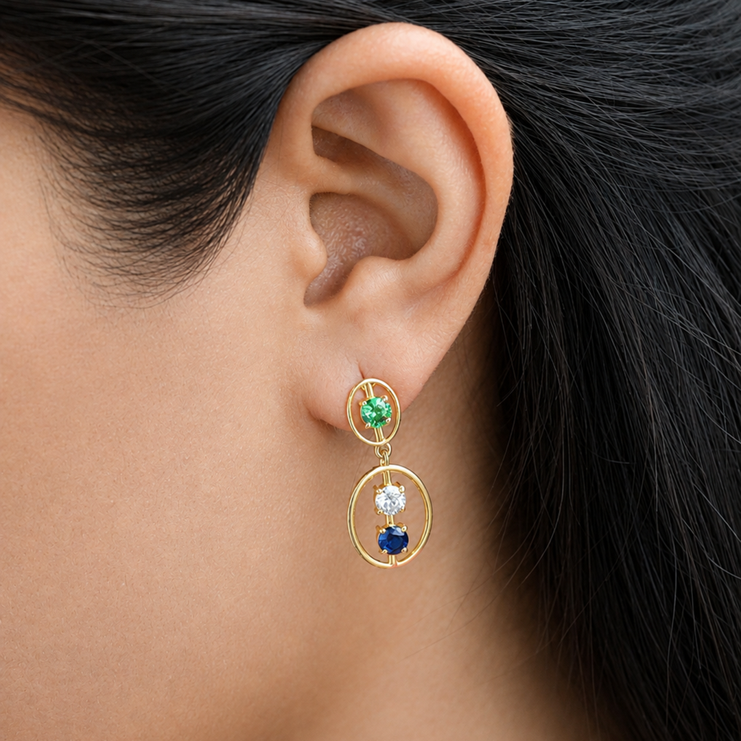 925 Silver Sapphire & Emerald Drop Earrings