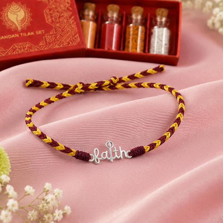 Unniyarcha 925 Pure Silver Faith Hanuman Gada Rakhi with Chandan Tilak set