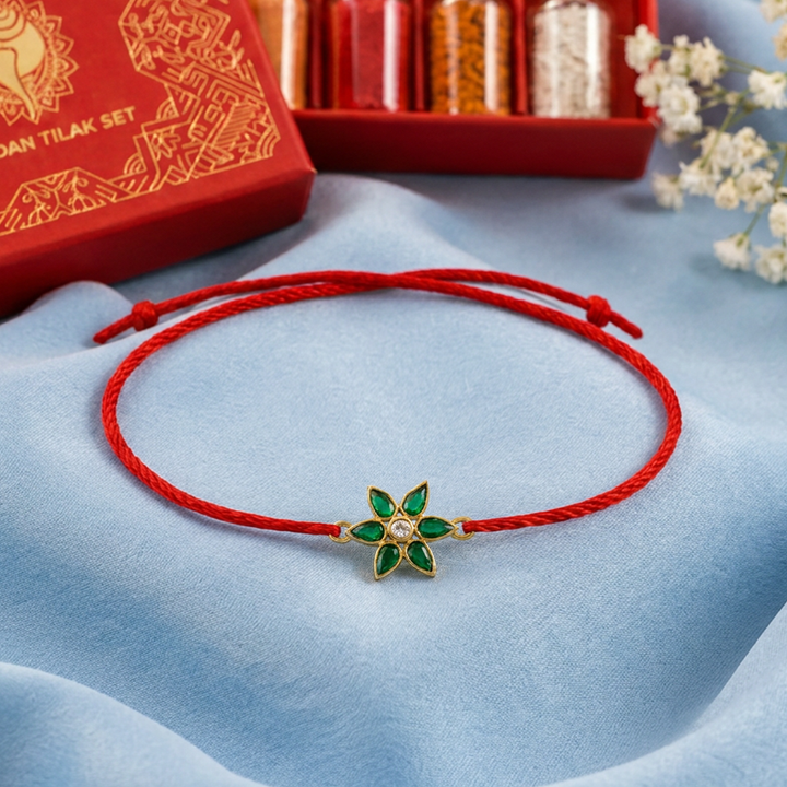 92.5 Silver Flower Rakhi with Chandan Tilak Set