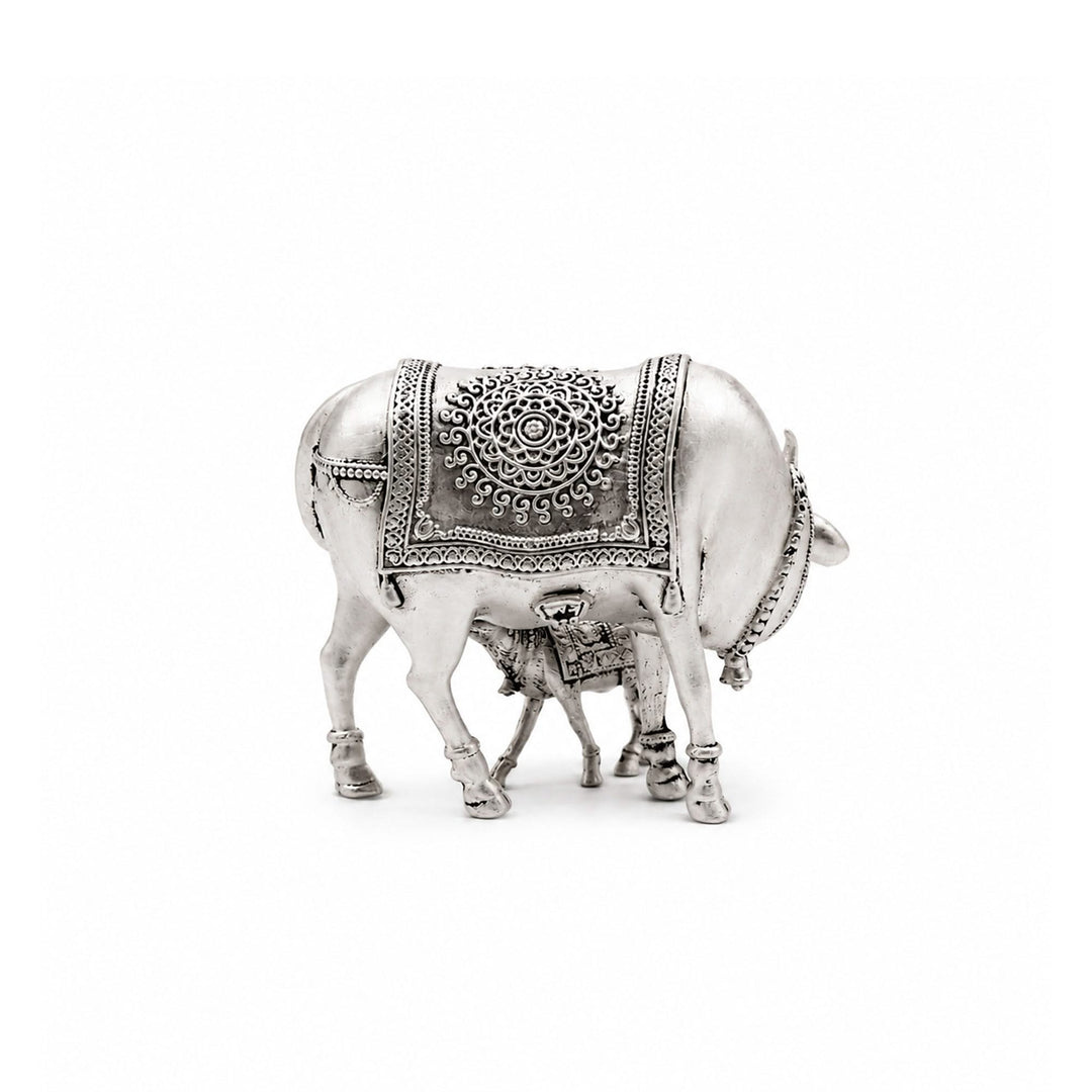 925 Sterling Silver Kamdhenu Cow & Calf Idol