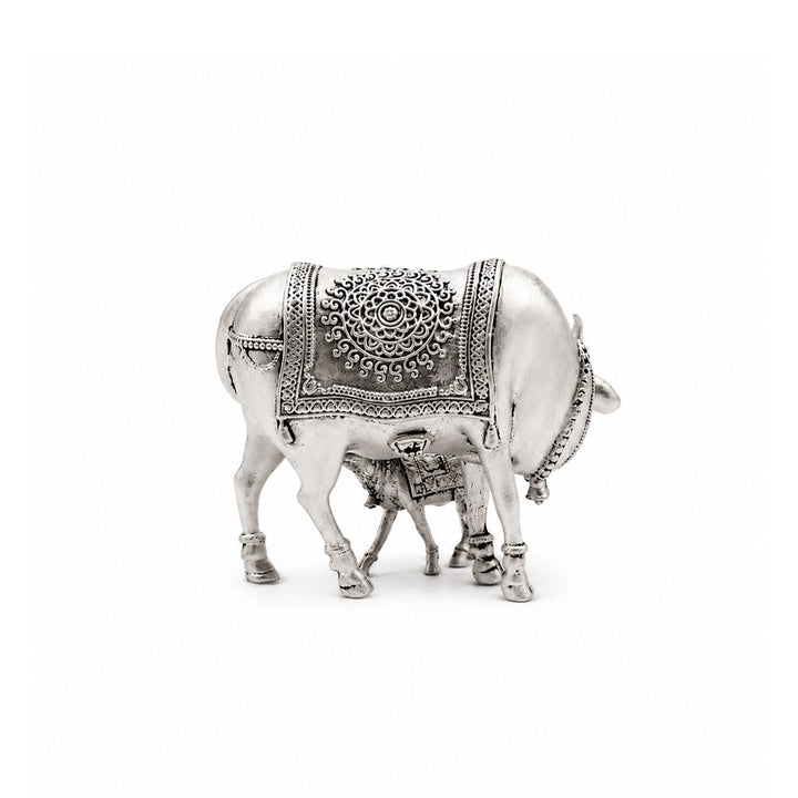 925 Sterling Silver Kamdhenu Cow & Calf Idol