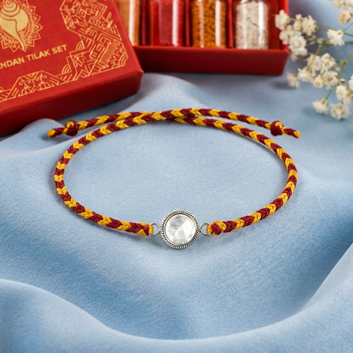 92.5 Silver polki Rakhi with Chandan Tilak Set