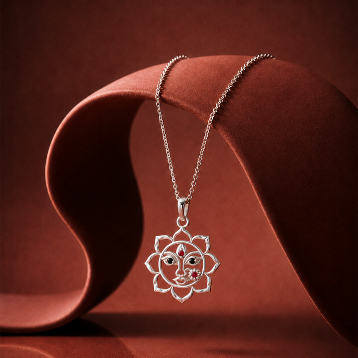 92.5 Silver Durga Maa Lotus Pendant