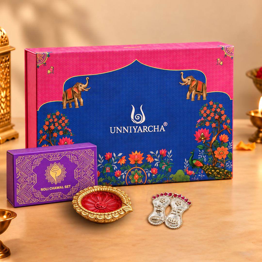 Unniyarcha 925 Pure Silver Lakshmi Charan Paduka Festive Gift Hamper
