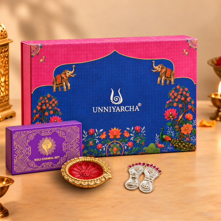 Unniyarcha 925 Pure Silver Lakshmi Charan Paduka Festive Gift Hamper