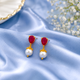 Unniyarcha 925 Pure Silver Red Drop Pearl Stud Earrings